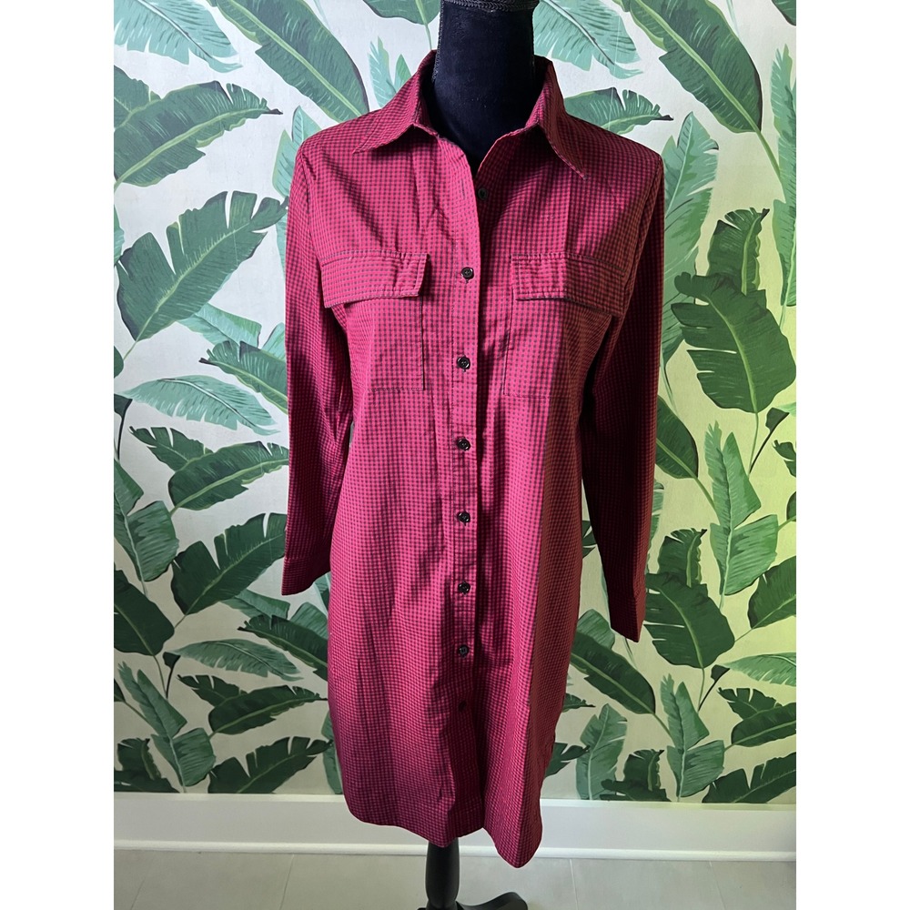 Trish Scully Gingham Shirt Dress Women 2 Red Black